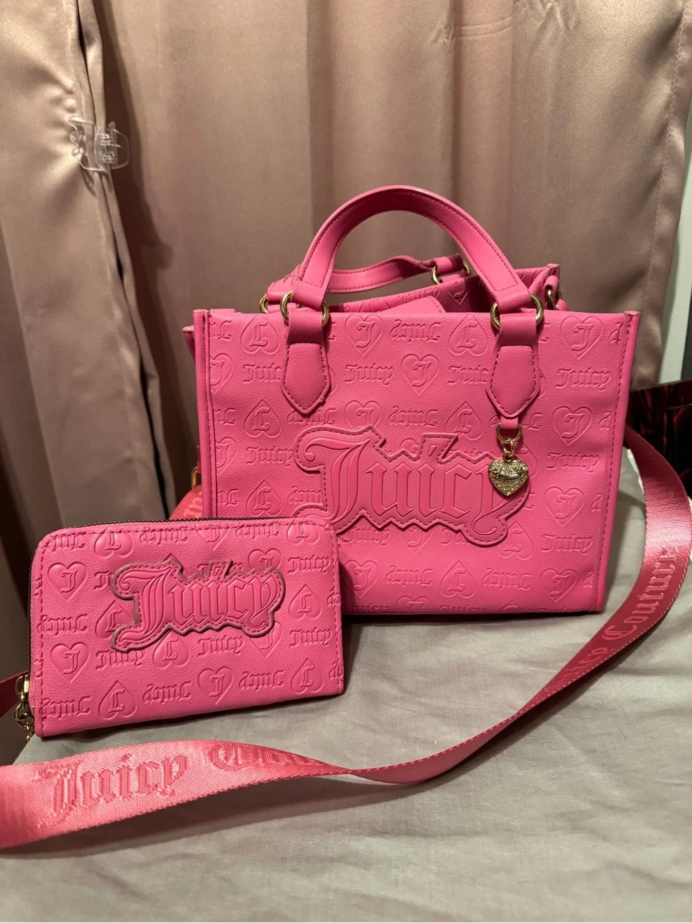 Juicy Couture Hot Pink Embossed Tote and Wristlet Set